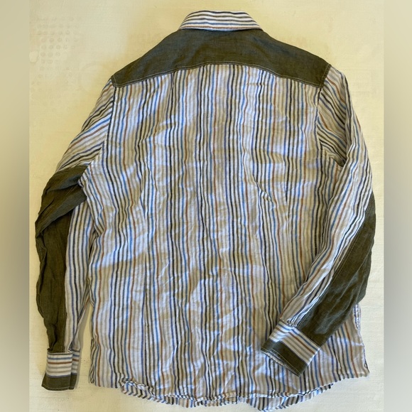 MURANO slim Fit Baird McNutt Linen Sport Shirt in Multicolor Stripe Size XL - Picture 5 of 5